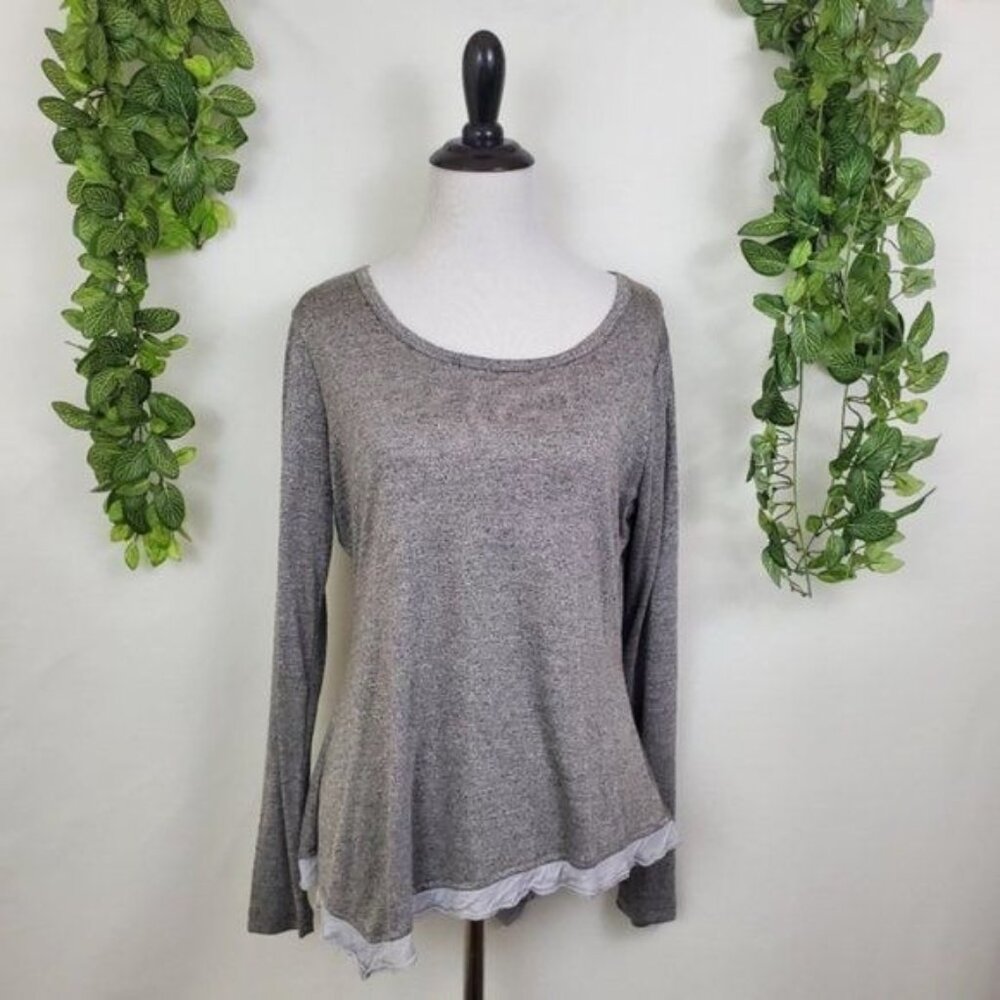 Charming Charlie Asymmetrical Long Sleeve Casual Blouse Grey Medium Athleisure